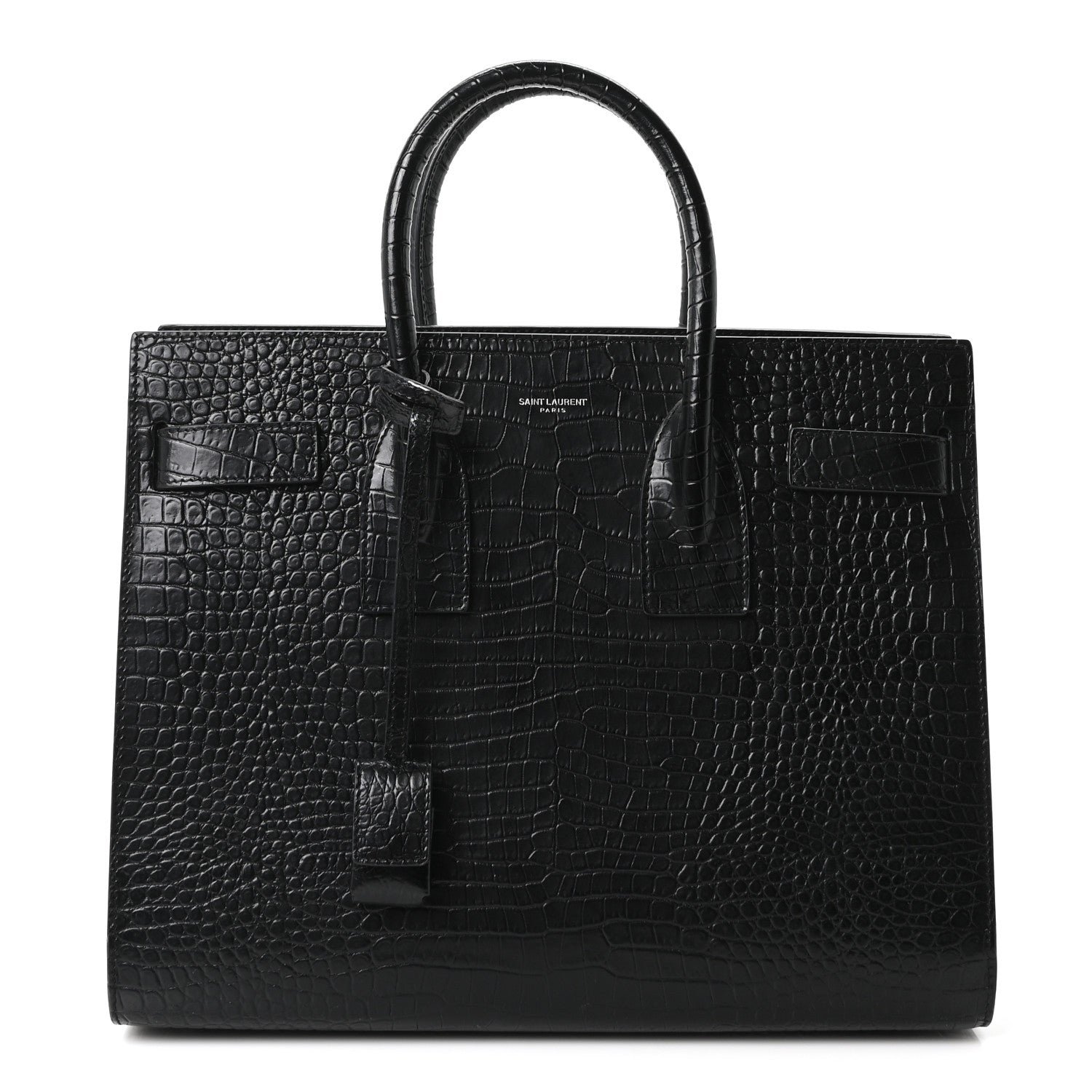 Saint Laurent Calfskin Crocodile Embossed Small Sac de Jour Black