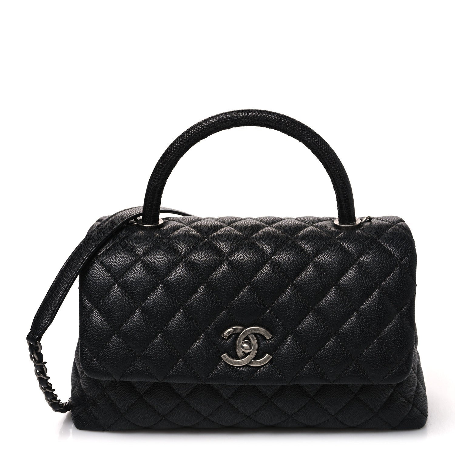 Chanel Caviar Lizard Embossed Quilted Small Coco Handle Flap Black