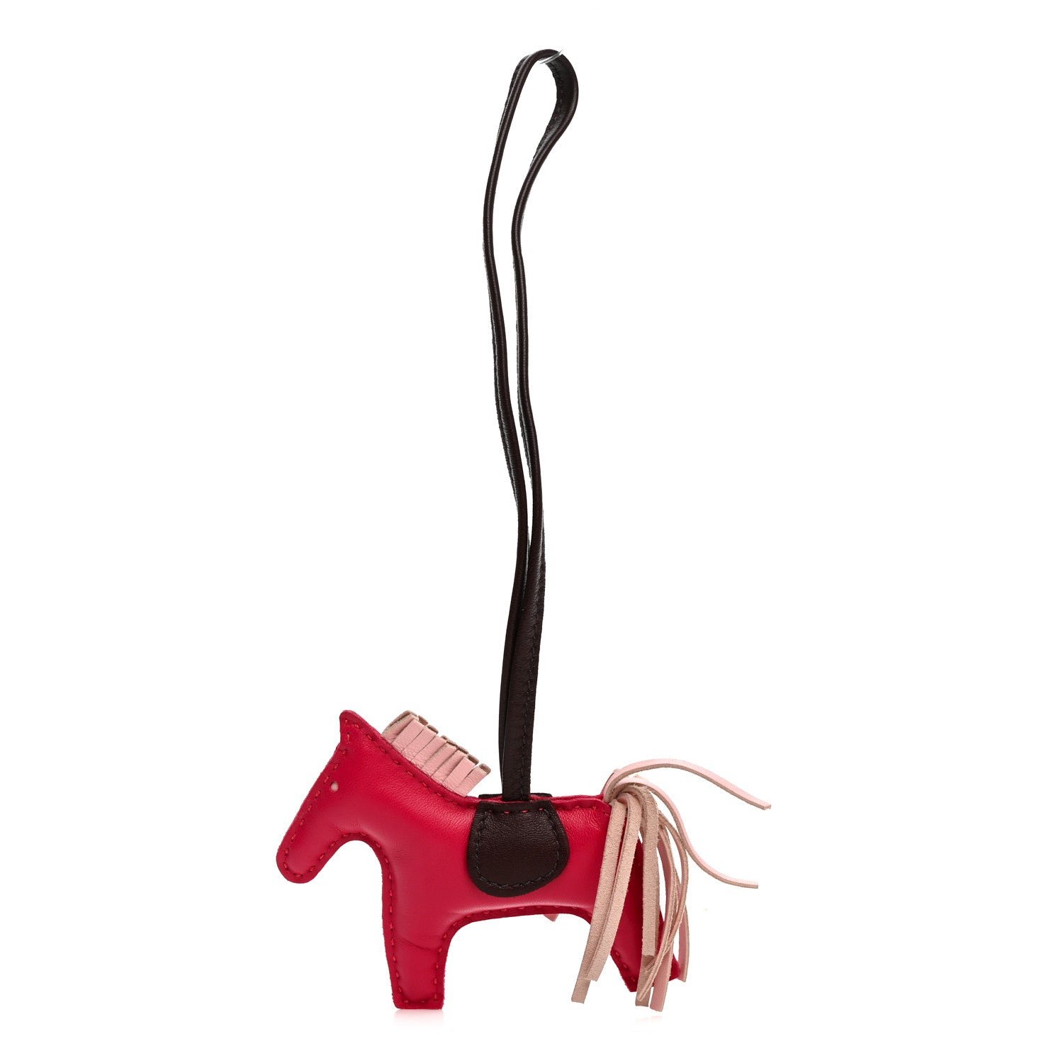 Hermes Milo Lambskin Grigri Rodeo Horse Bag Charm PM  Rose Sakura Framboise Rouge Sellier