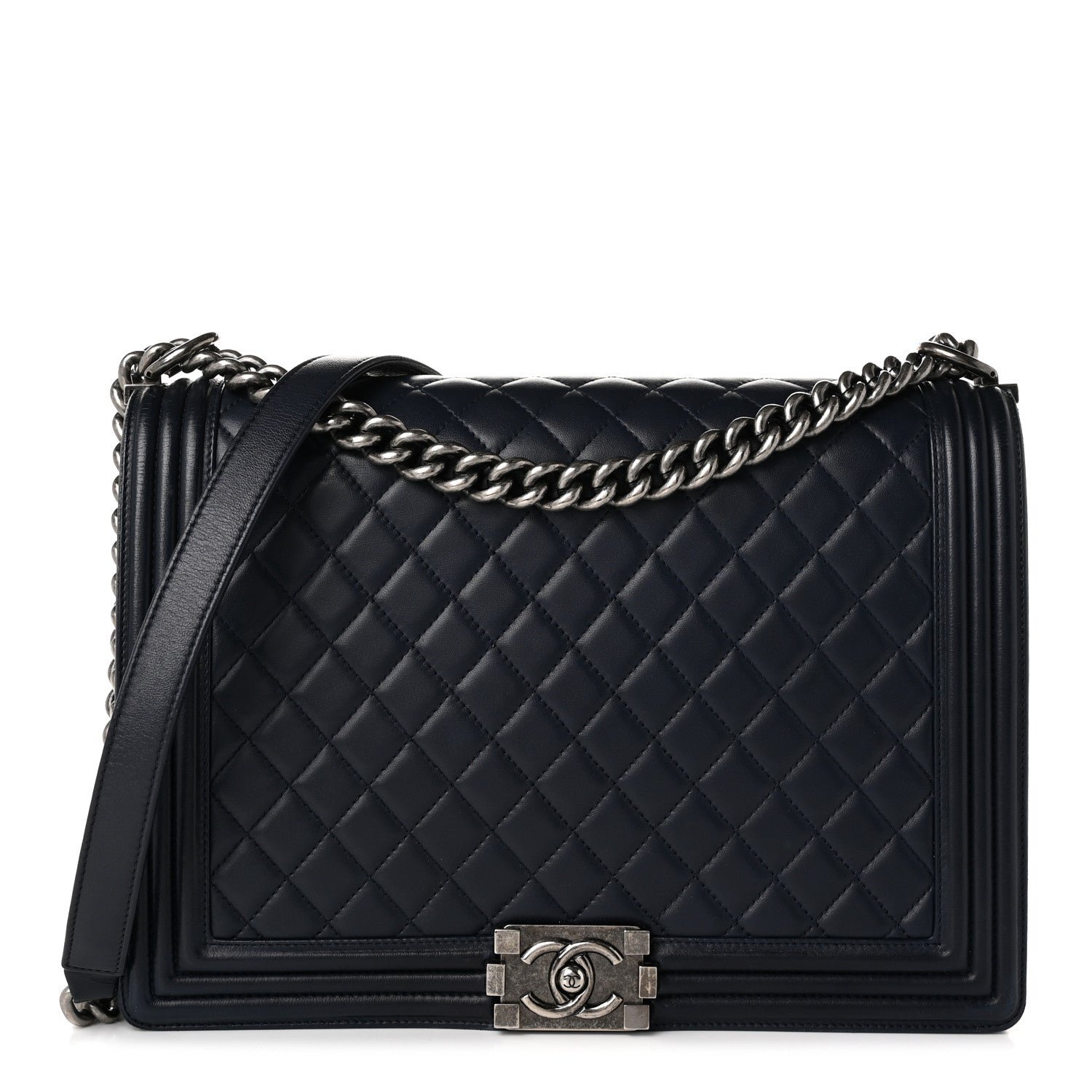 Chanel Calfskin Quilted Large Boy Flap Navy Blue