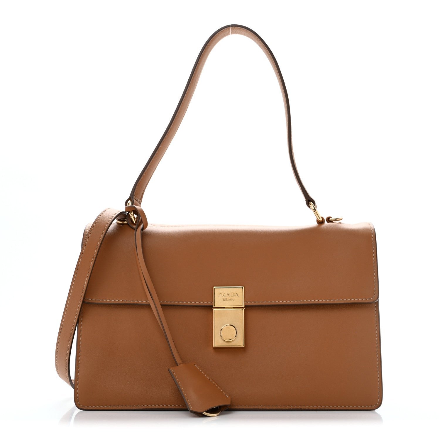 Prada Calfskin Medium Soft Sound Shoulder Bag Caramel