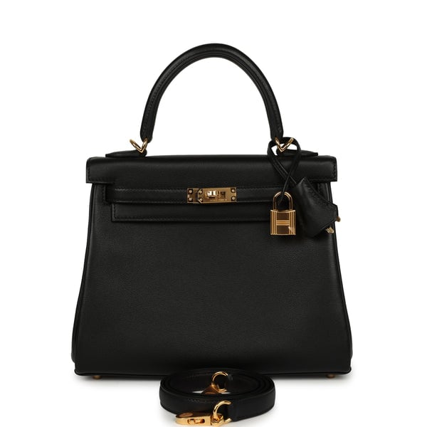 Hermes Kelly Retourne 25 Black Cheri Gold Hardware