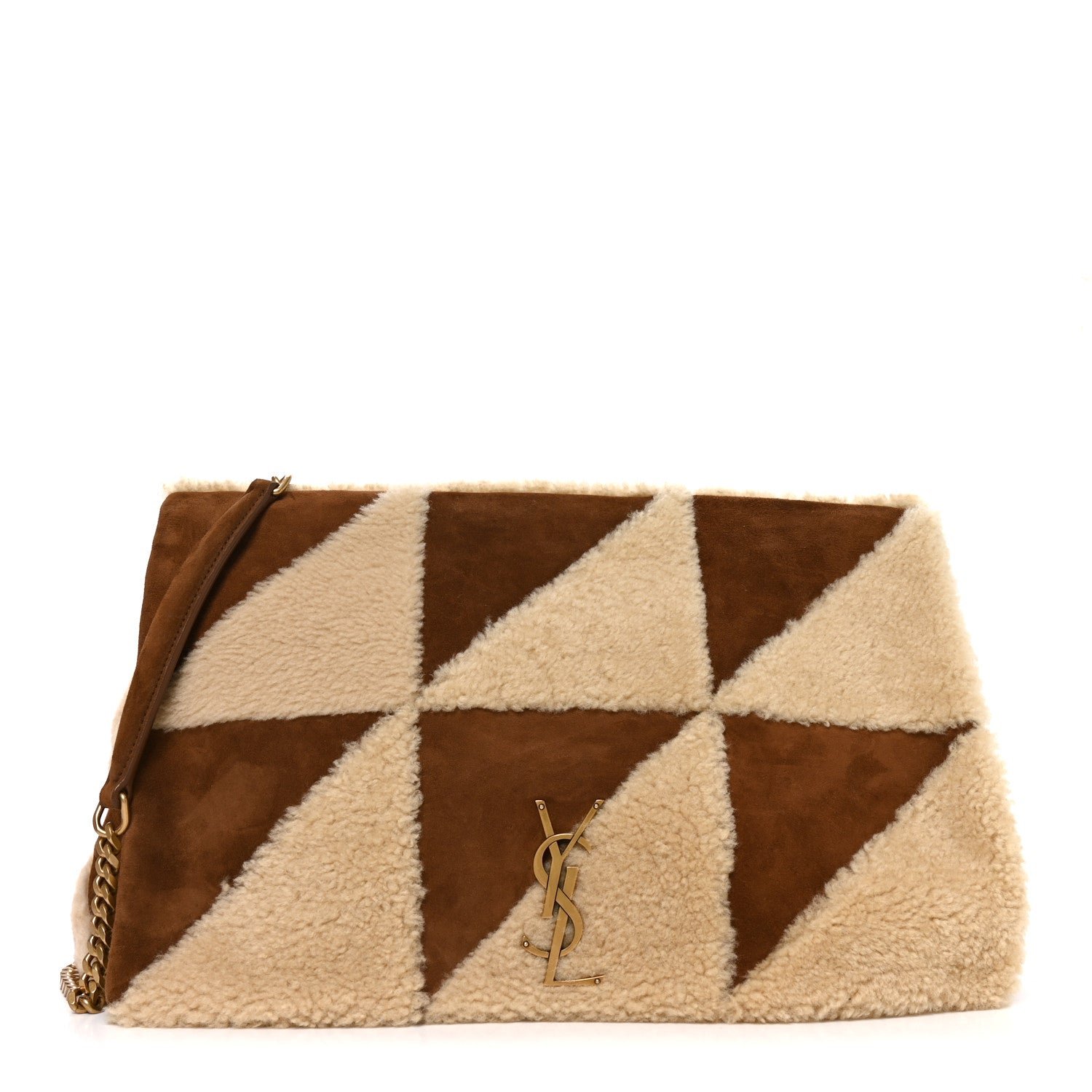 Saint Laurent Suede Shearling Patchwork Monogram Giant Jamie Brown Beige