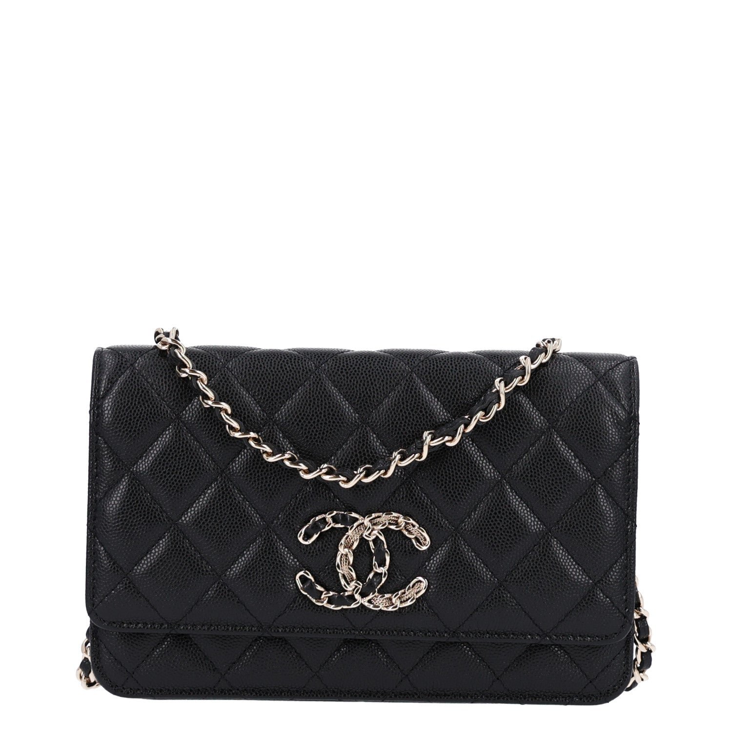 Chanel Caviar Quilted French New Wave Chain CC Wallet On Chain WOC Black