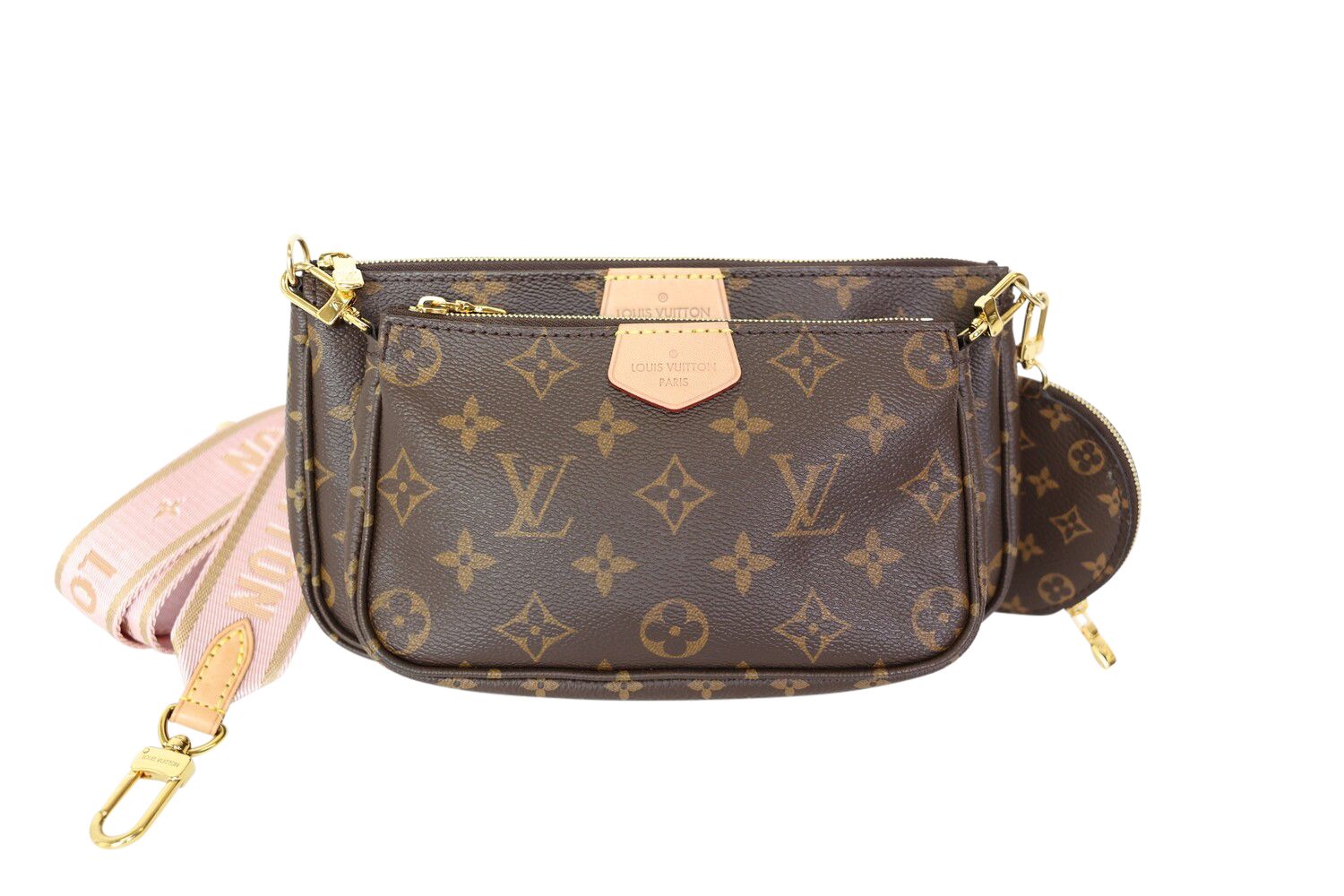 Louis Vuitton Louis Vuitton Multi Pochette Accessories, Monogram Canvas With Pink Strap And Gold Hardware, Preowned In Dustbag WA001