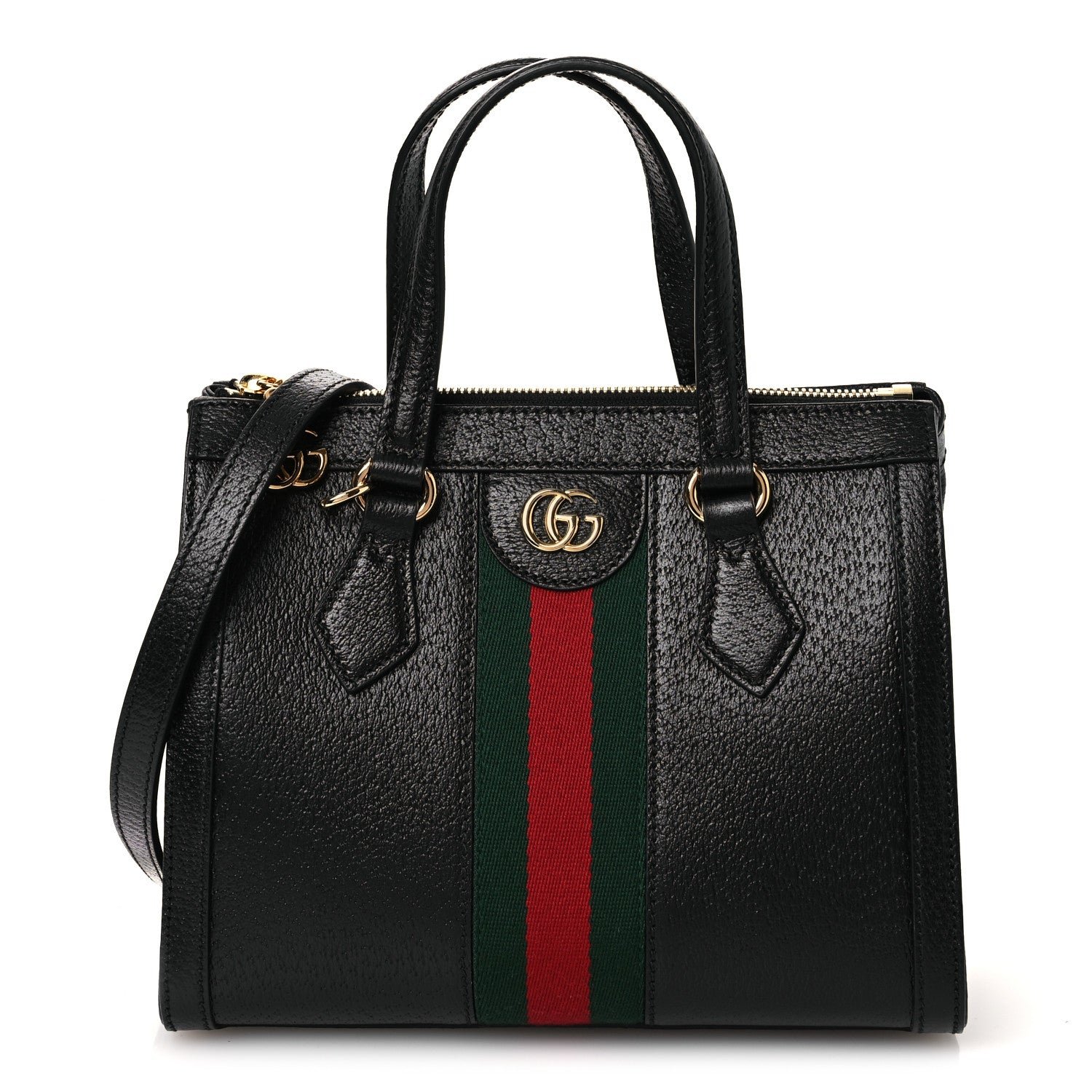 Gucci Textured Calfskin Web Small Ophidia Tote Bag Black