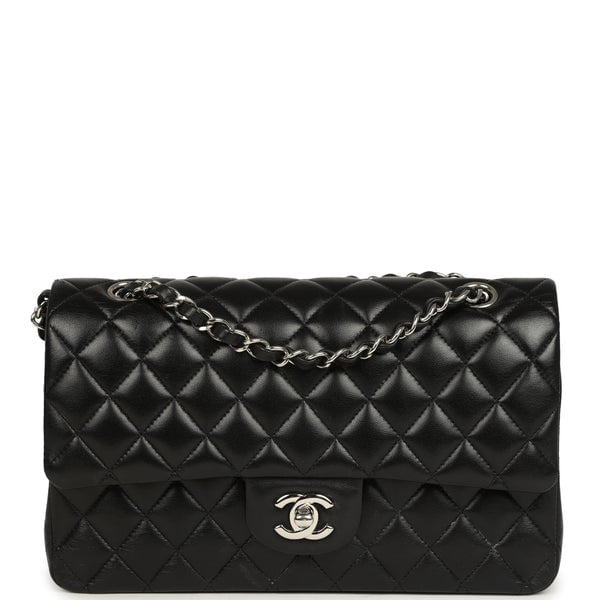 Pre-owned Chanel Medium Classic Double Flap Black Caviar Silver Hardware