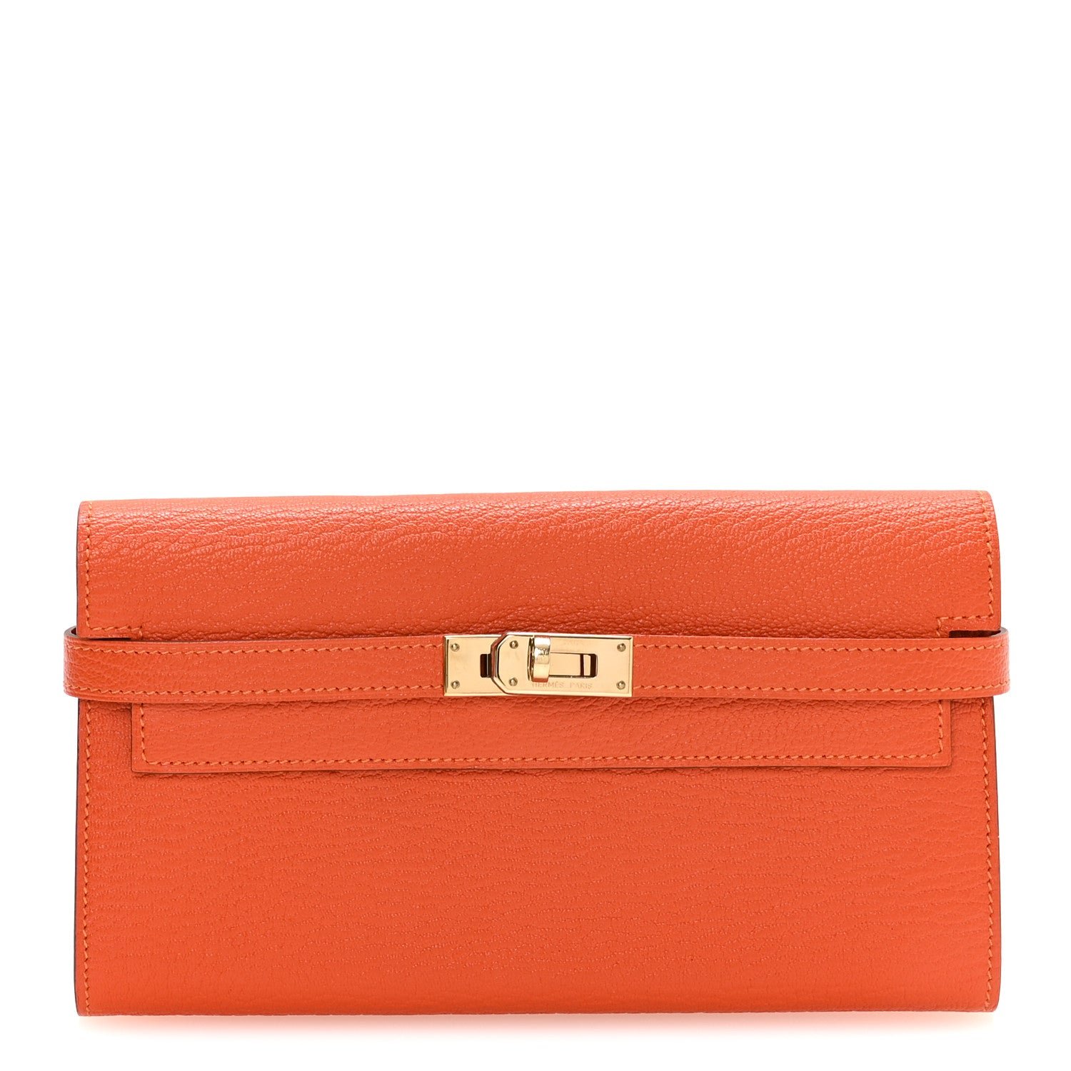 Hermes Chevre Mysore Kelly Longue Wallet Feu