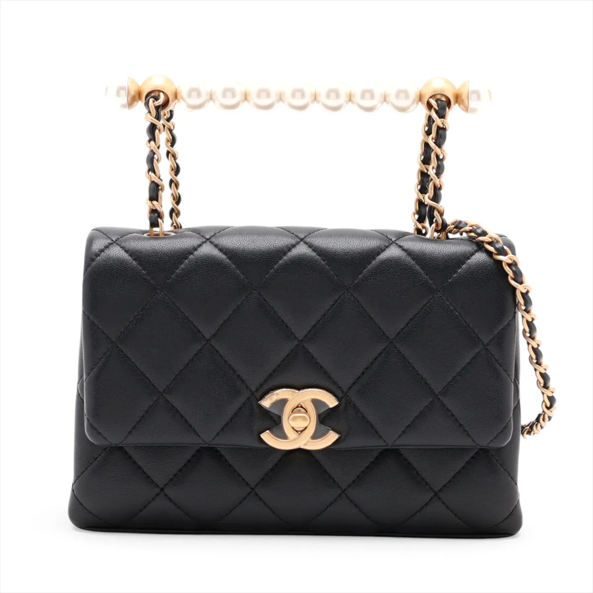 Chanel Mini Matelasse Lambskin Single Flap Single Chain Bag Pearl Black Gold Met