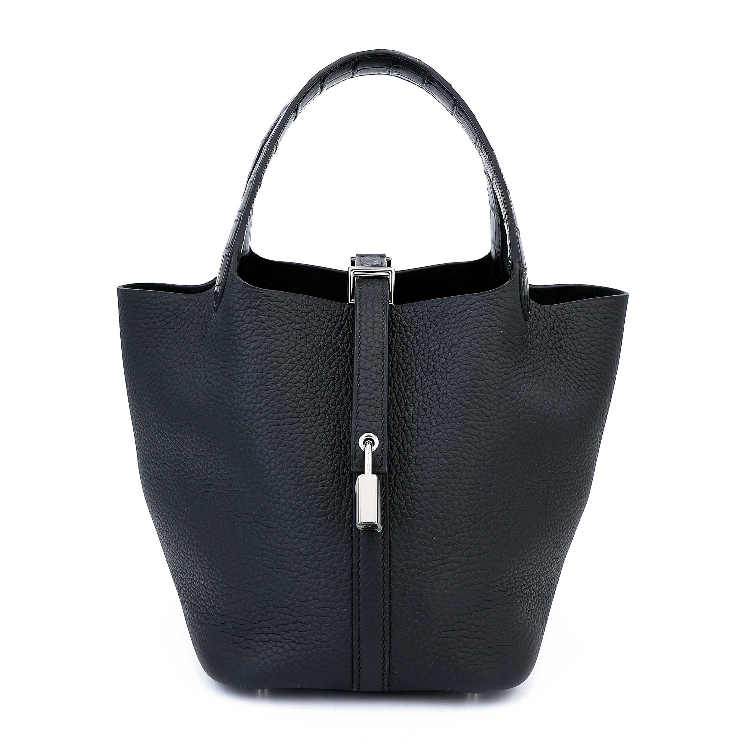 Brand New ( Rank N ) HERMÈS Picotin Lock PM Touch Noir (89) Clemence Matte Alligator Palladium hardware K (2025)