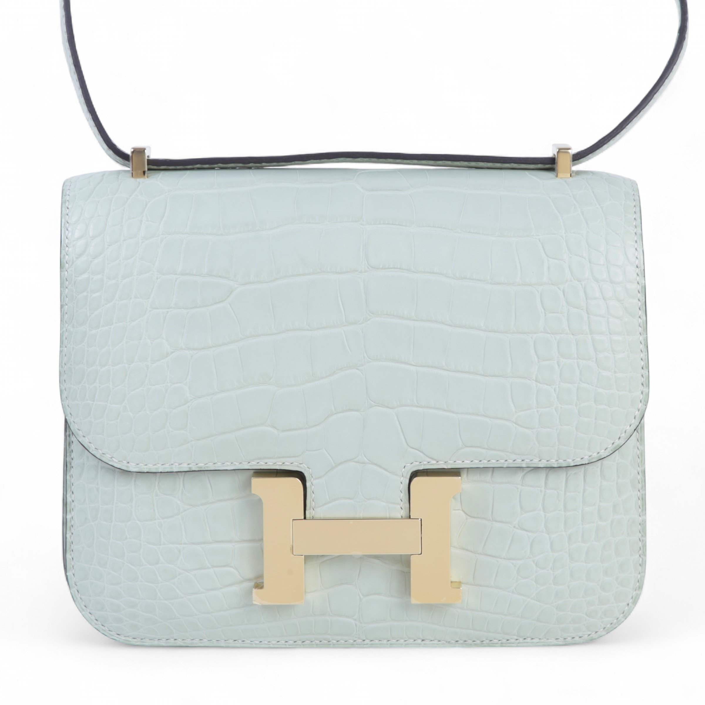 Hermes Unused ( Rank NS ) HERMÈS Constance Mini Vert Peppermint (N3) Matte Alligator Permabrass hardware W (2024)