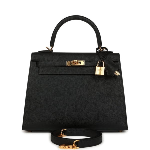 Hermes Kelly Sellier 25 Black Epsom Gold Hardware