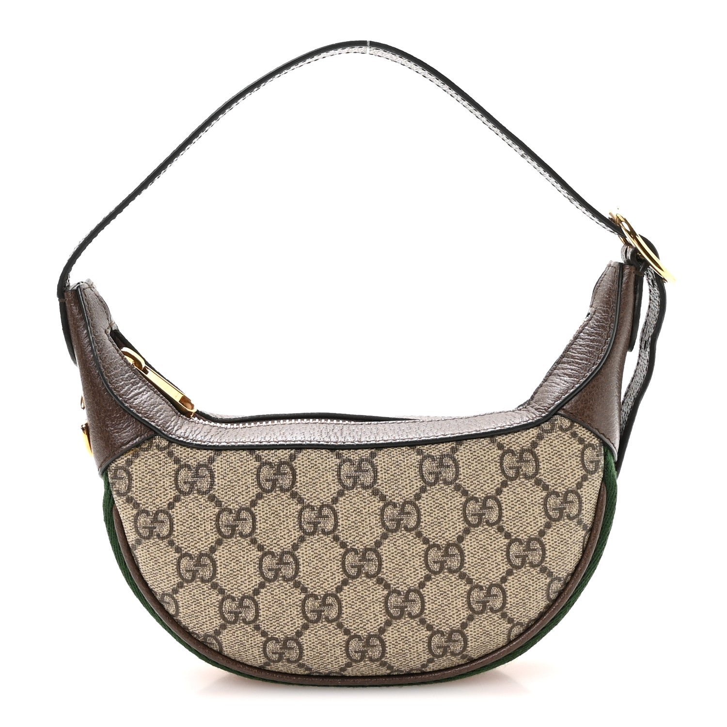 Gucci GG Supreme Monogram Textured Calfskin Web Mini Ophidia Half Moon Hobo Beige Ebony New Acero