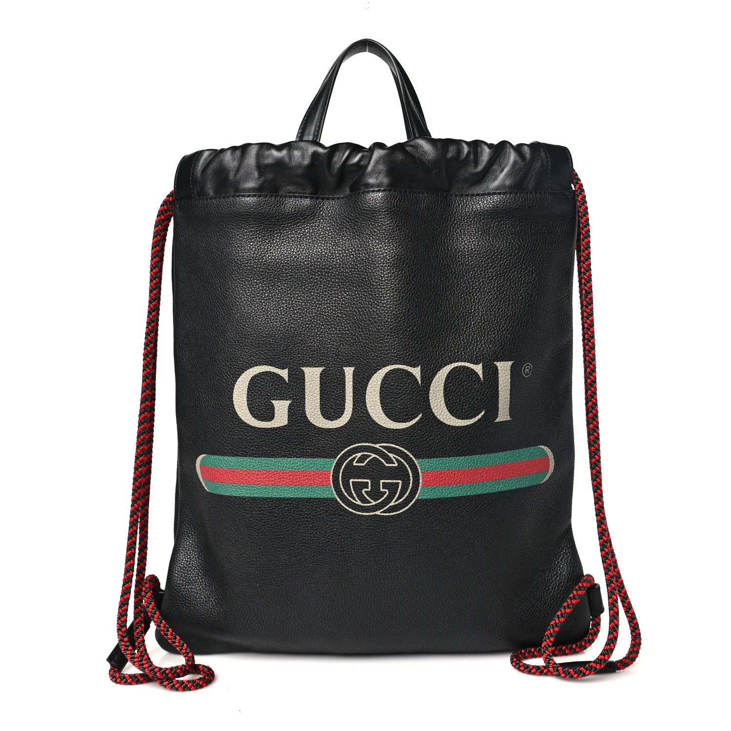Gucci Calfskin Logo Drawstring Backpack Black