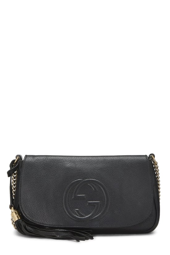 Black Grained Leather Soho Chain Flap Crossbody