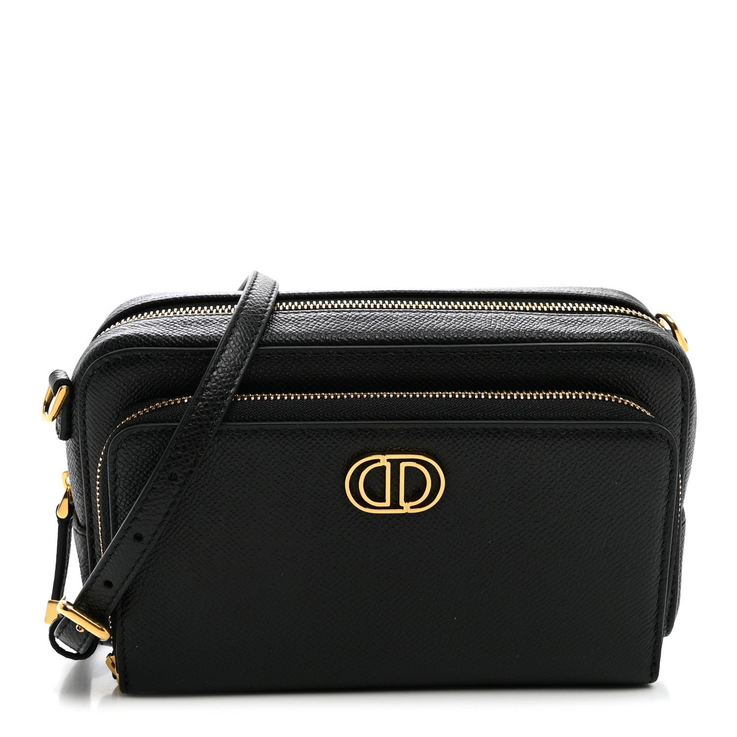 Christian Dior Grained Calfskin Caro Double Pouch Black