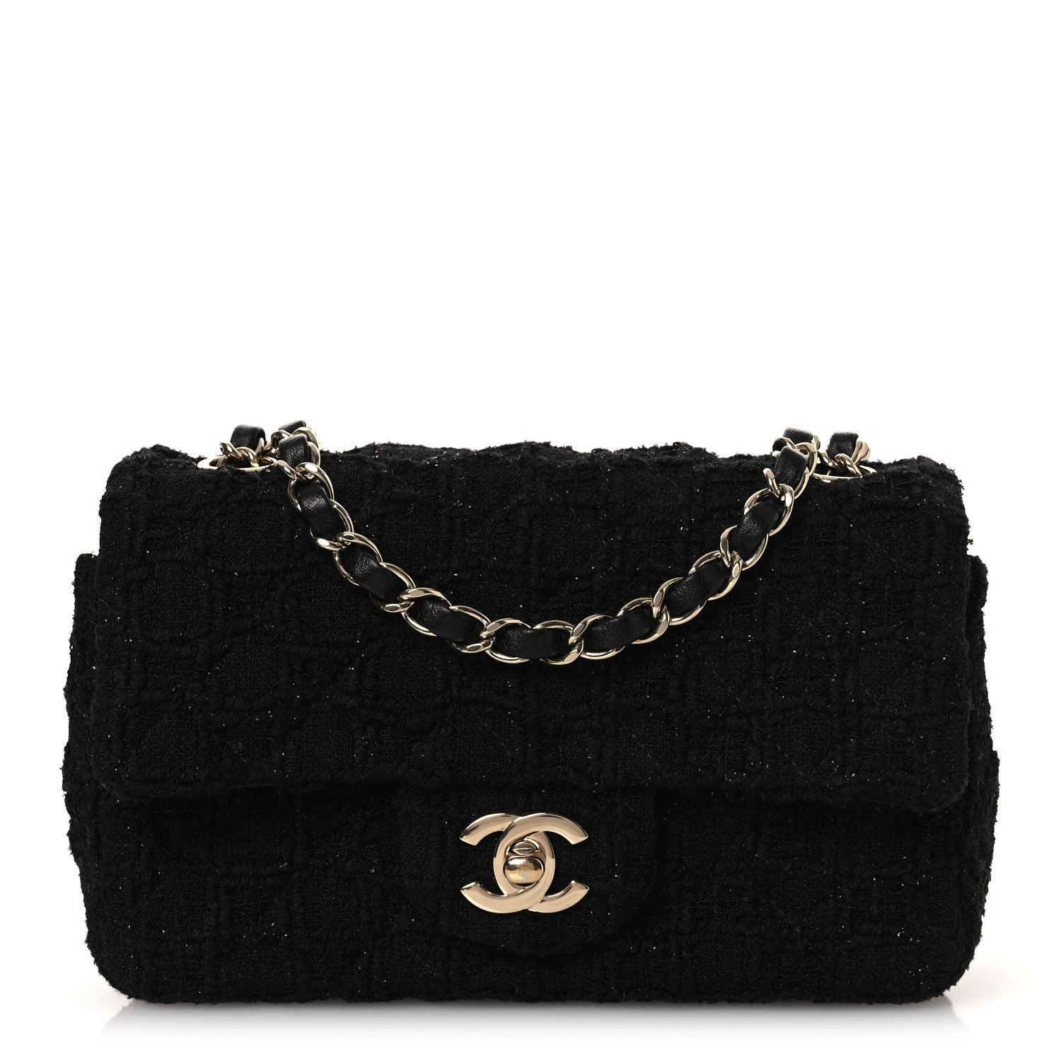 Chanel Tweed Quilted Mini Rectangular Flap Black