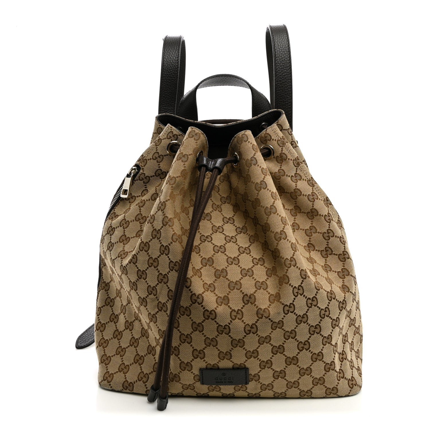 Gucci Monogram Dollar Calfskin O Drawstring Backpack Beige Ebony Testa di Moro Dark Chocolate