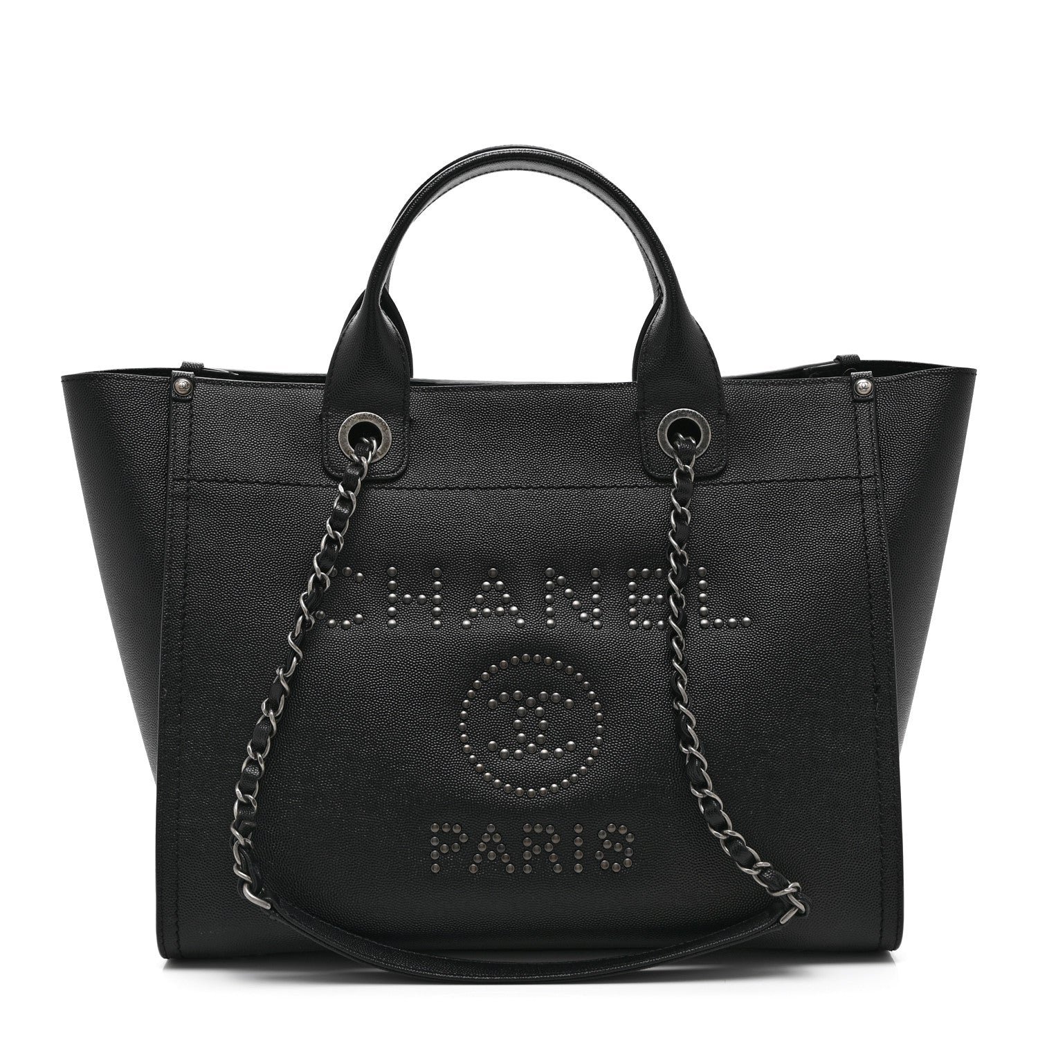 Chanel Caviar Small Studded Deauville Tote Black