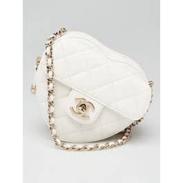 Chanel Chanel White Quilted Lambskin Quilted CC In Love Heart Clutch With Chain Bag