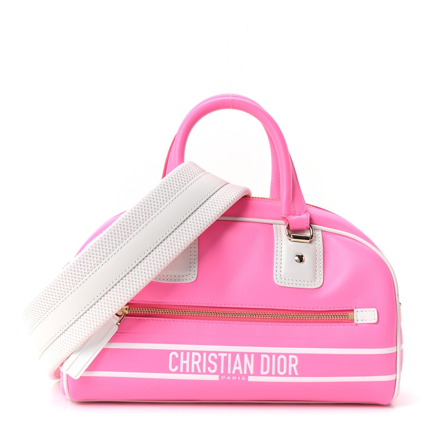 Christian Dior Calfskin Small Dior Vibe Zip Bowling Bag Pink Multicolor