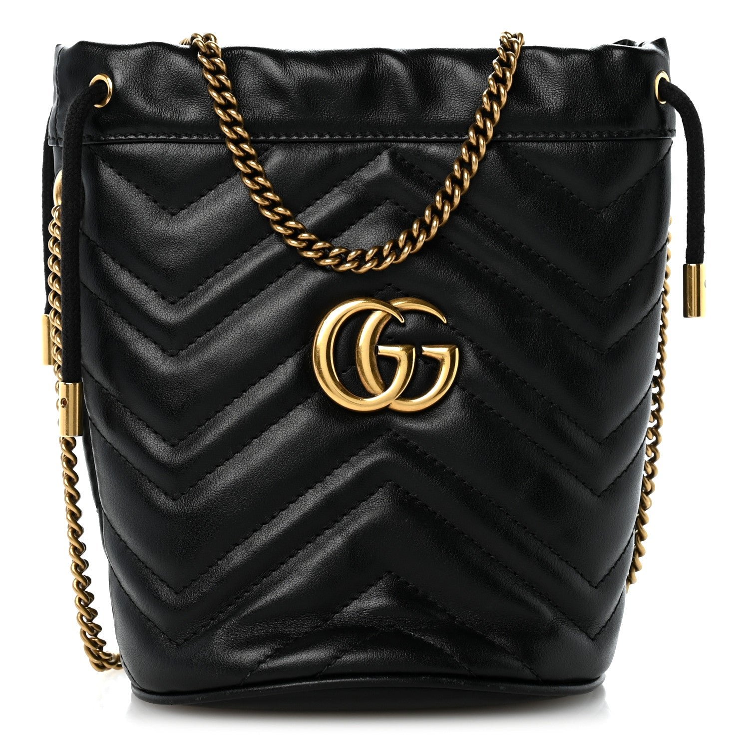 Gucci Calfskin Matelasse Mini GG Marmont 2.0 Bucket Bag Black