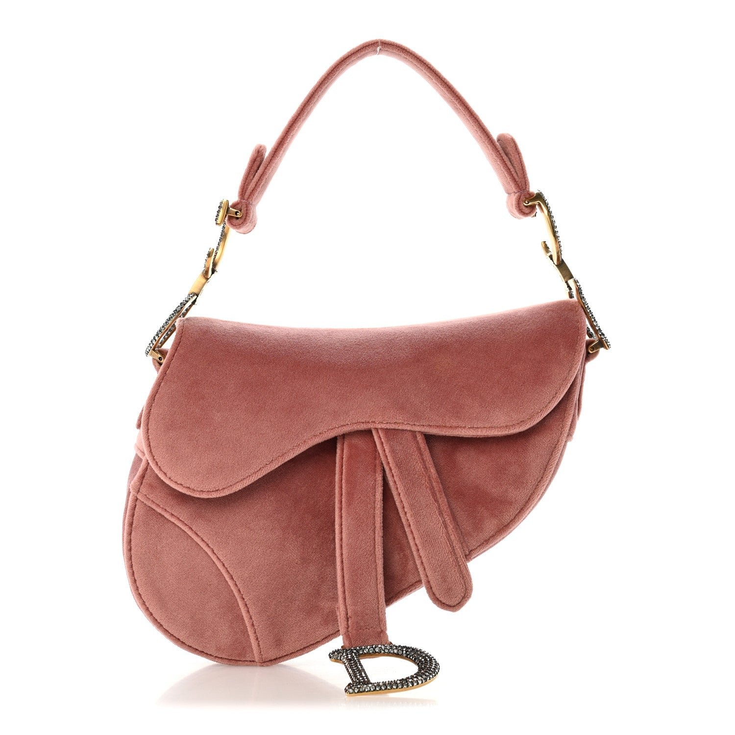Dior Christian Dior Velvet Crystal Mini Saddle Bag Pink