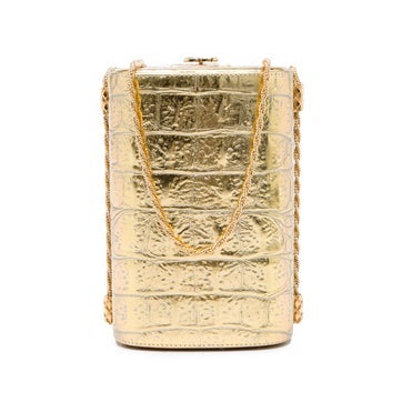 Paris New York CC Croc Embossed Metallic Calfskin Box Minaudiere Bag