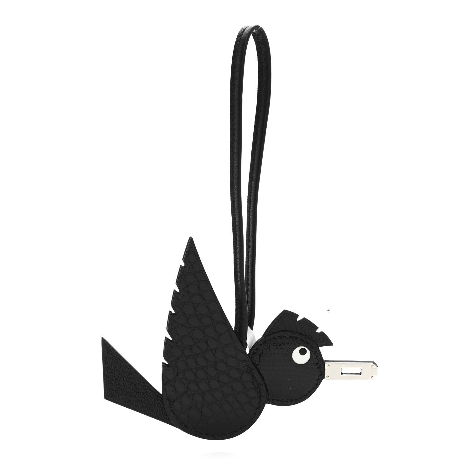Hermes Epsom Chevre Mysore Swift Alligator Lizard Birdy Bag Charm Black