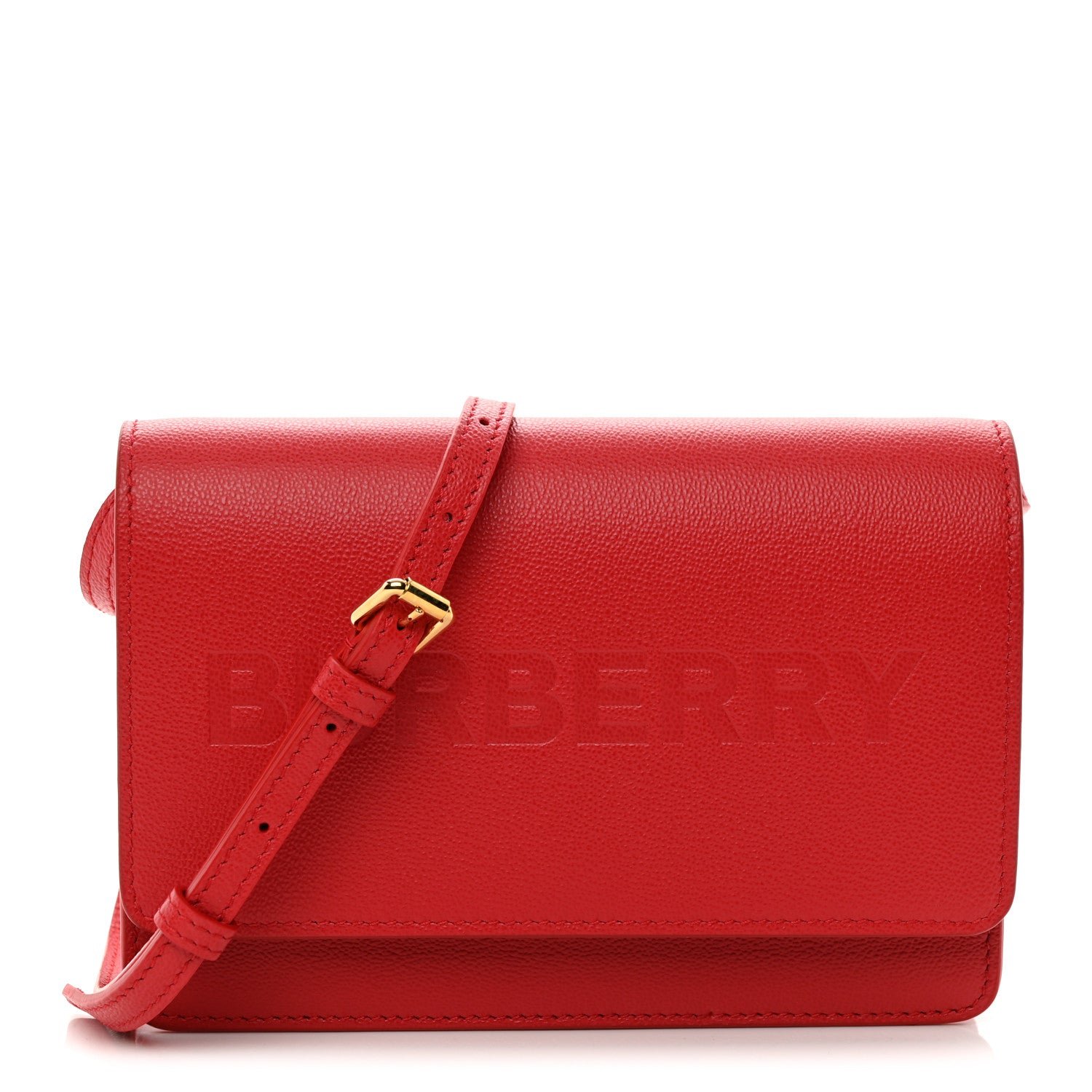Burberry Smooth Calfskin Logo Embossed Hampshire Crossbody Red