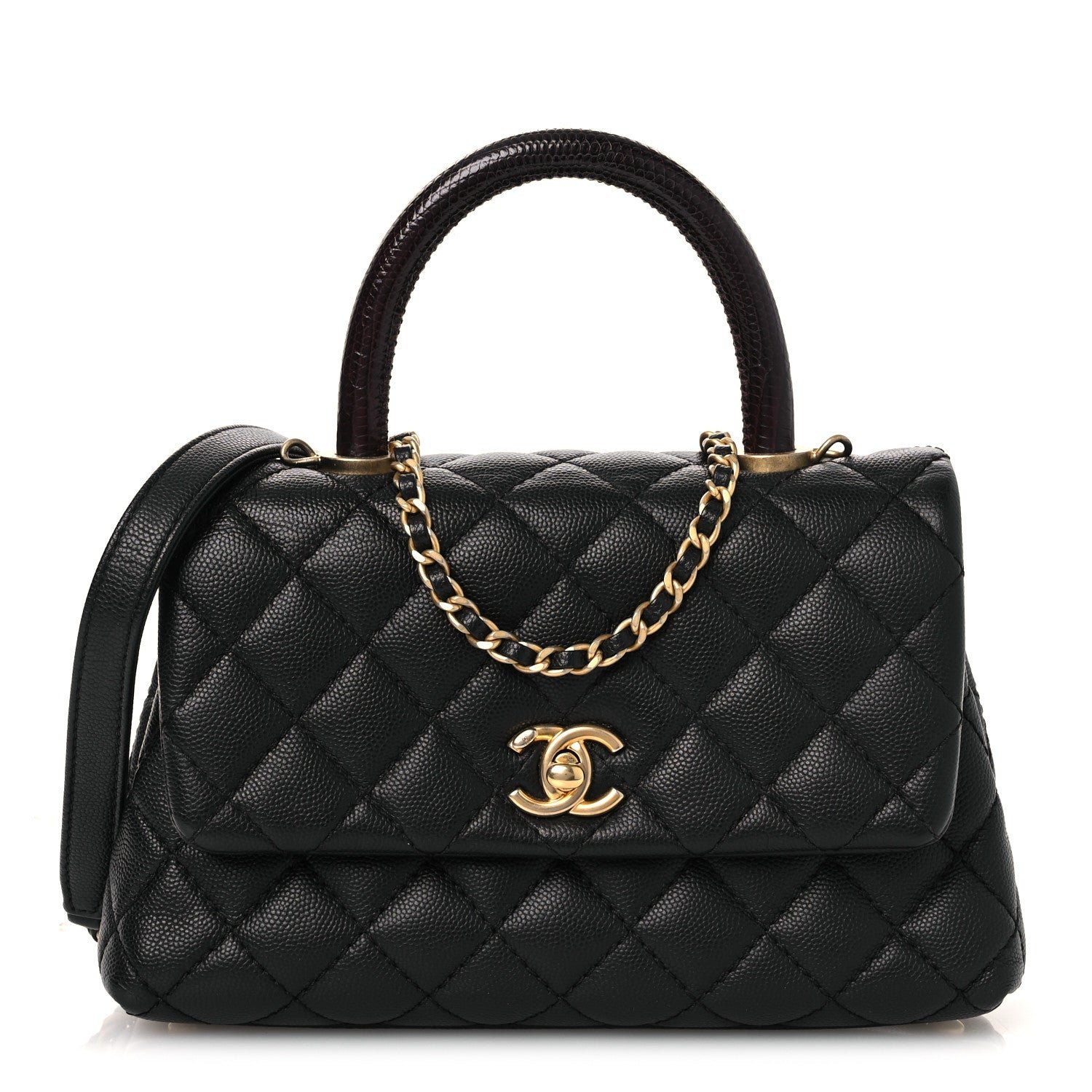 Chanel Caviar Lizard Embossed Quilted Mini Coco Handle Flap Black
