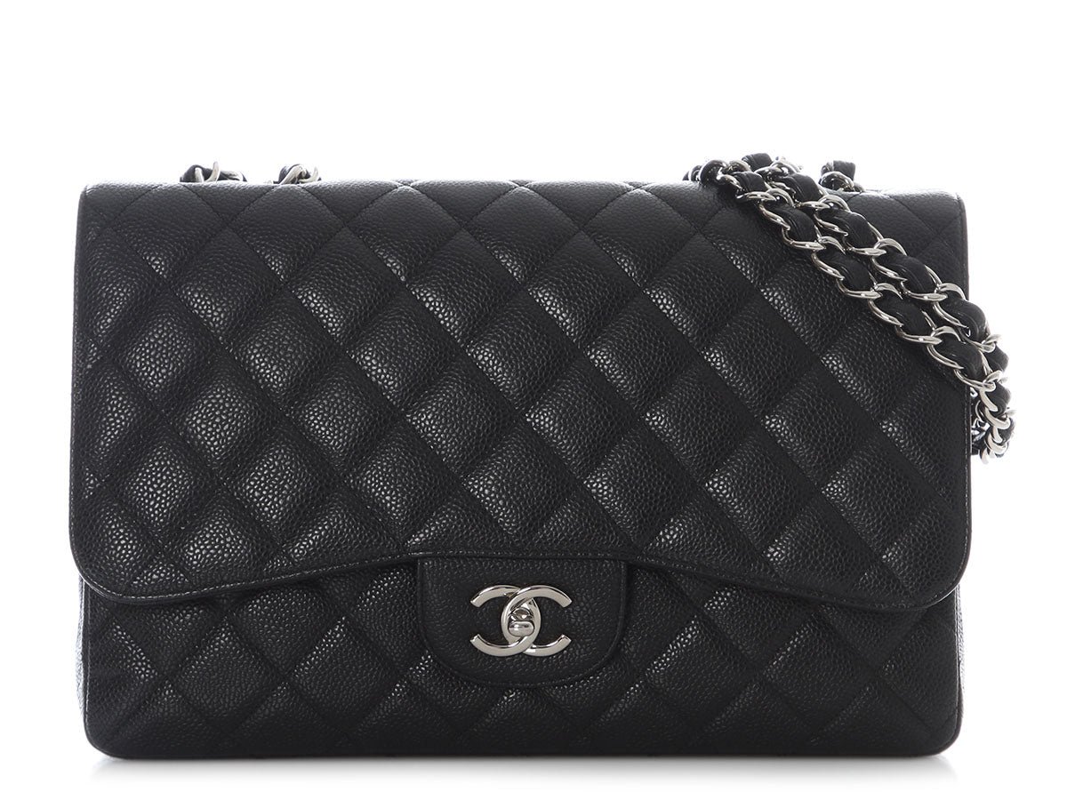 Chanel Jumbo Black Quilted Caviar Classic Single Flap