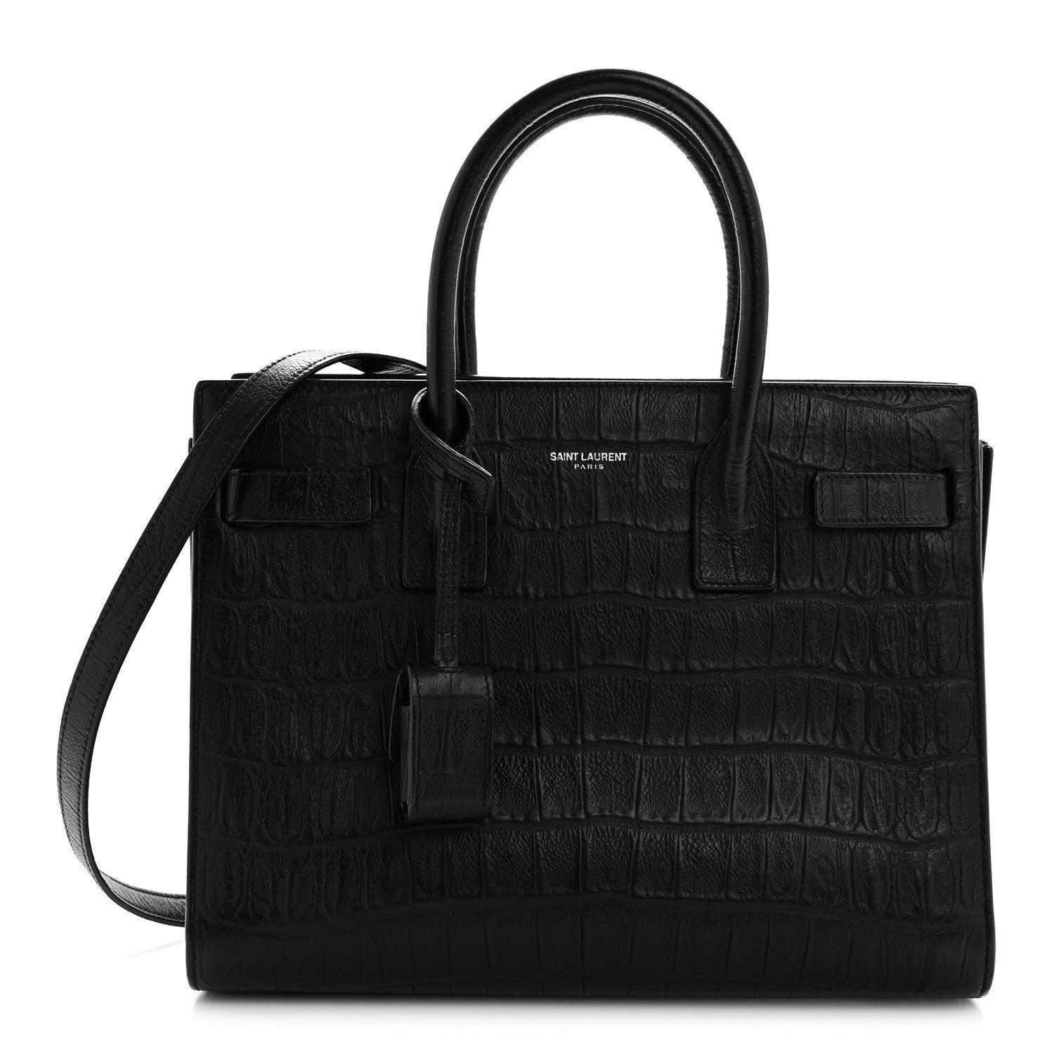 Saint Laurent Calfskin Crocodile Embossed Baby Sac De Jour Black