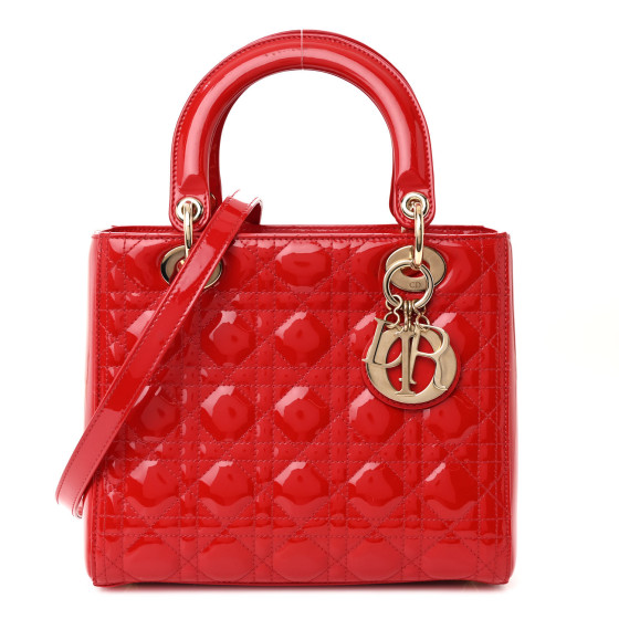 Dior Patent Cannage Medium Lady Dior Red