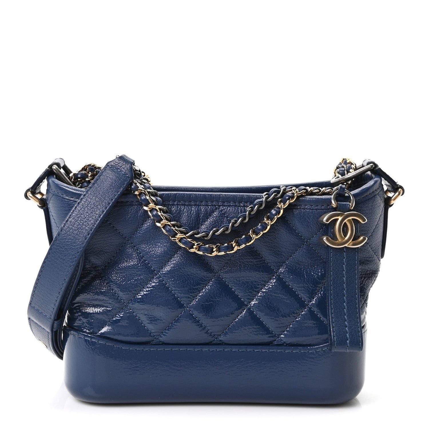 Chanel Patent Goatskin Quilted Small Gabrielle Hobo Blue