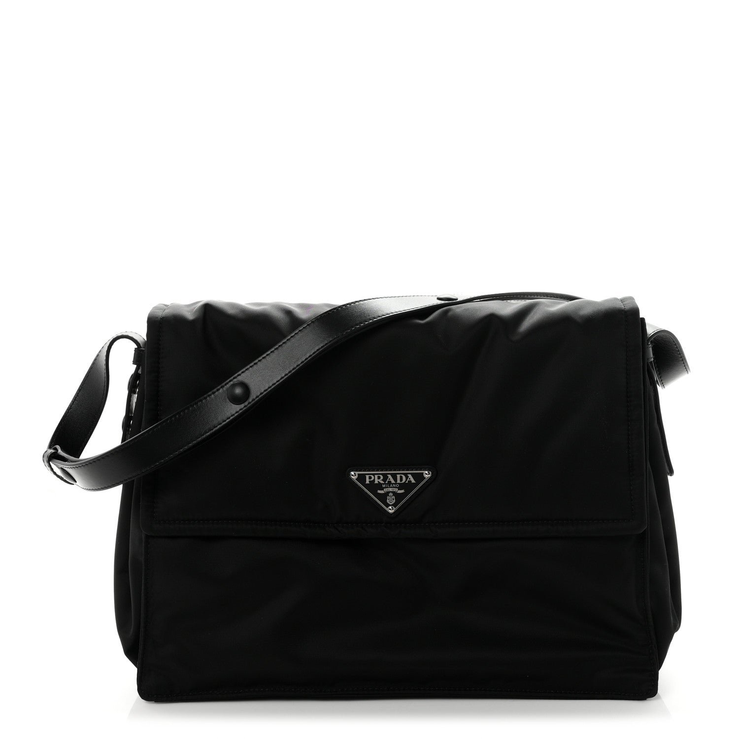 Prada Re-Nylon Vitello Padded Large Traveler Flap Shoulder Bag Black