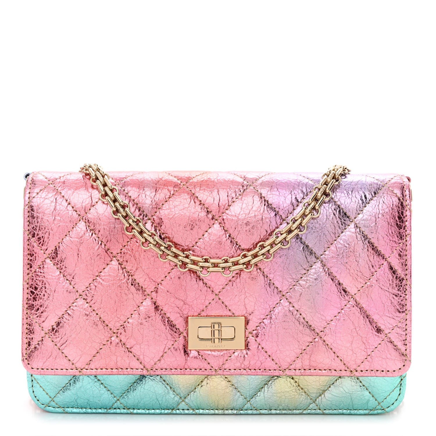 Chanel Metallic Goatskin Quilted 2.55 Reissue Wallet on Chain WOC Multicolor