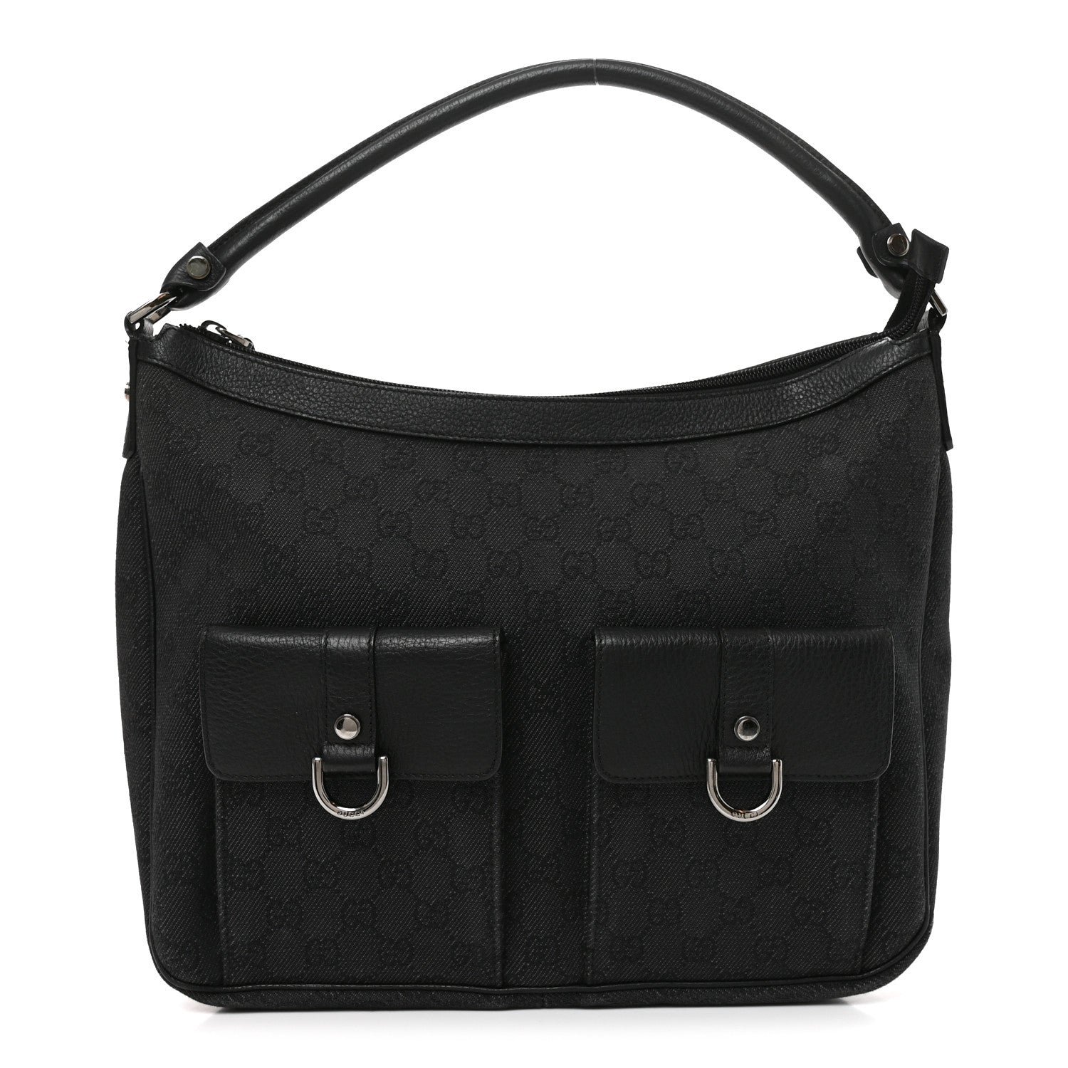 Gucci Monogram Medium Abbey Pocket Hobo Tote Black