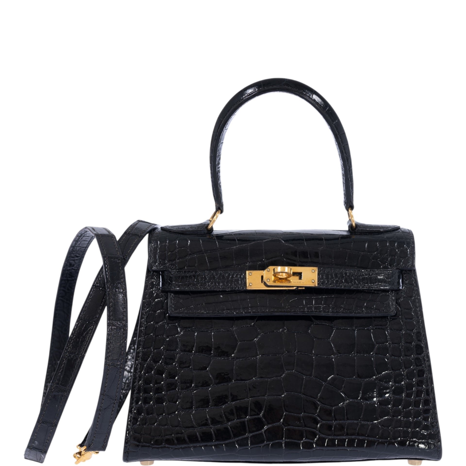 Hermes Hermès Kelly 20 Mini Retourne Vintage Black Noir Alligator with Gold Hardware