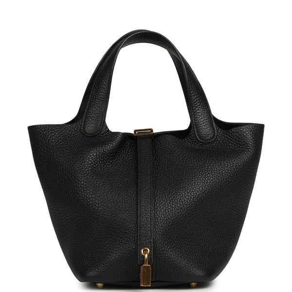 Pre-owned Hermes Picotin Lock 18 Black Clemence Gold Hardware