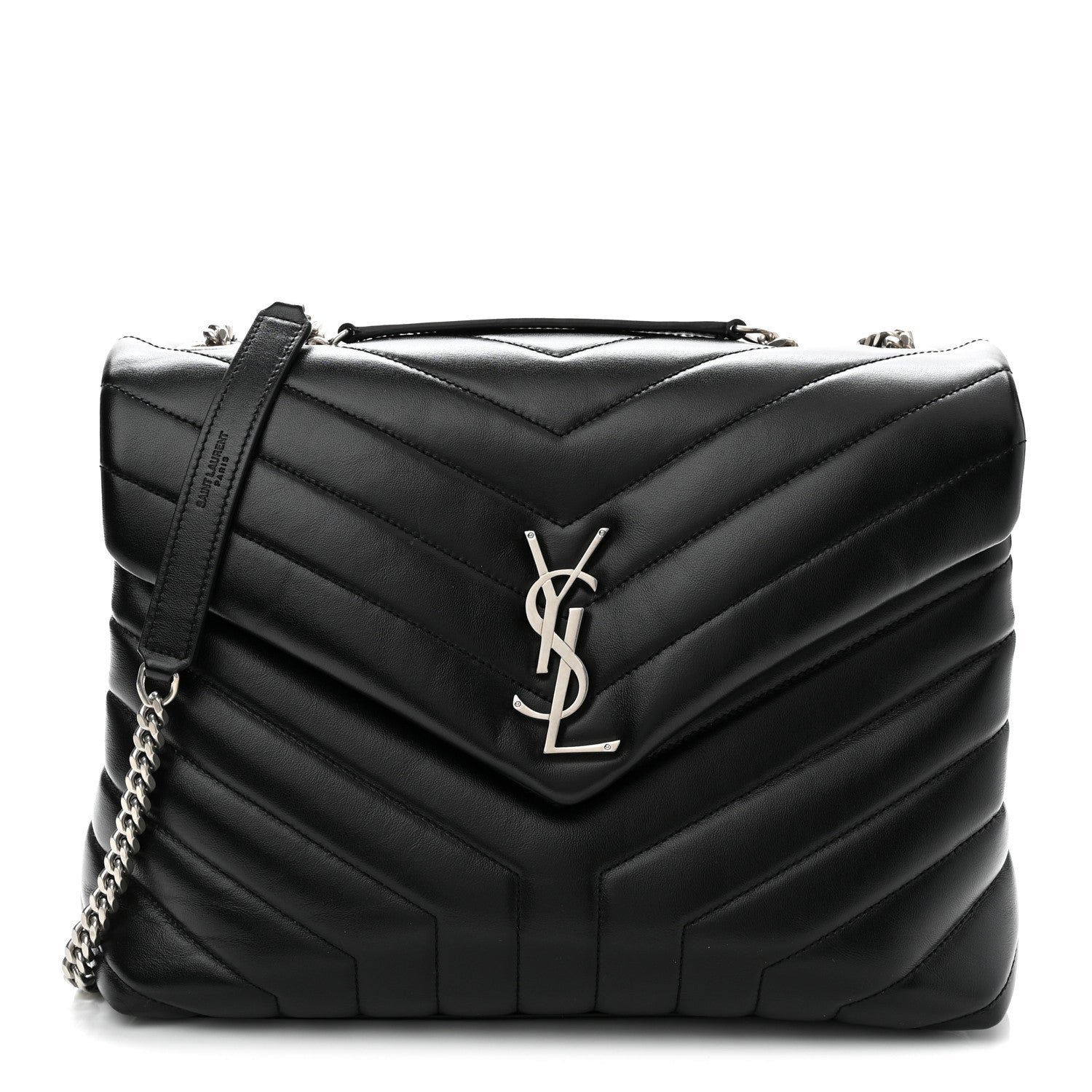 Saint Laurent Calfskin Y Quilted Monogram Medium Loulou Chain Satchel Black