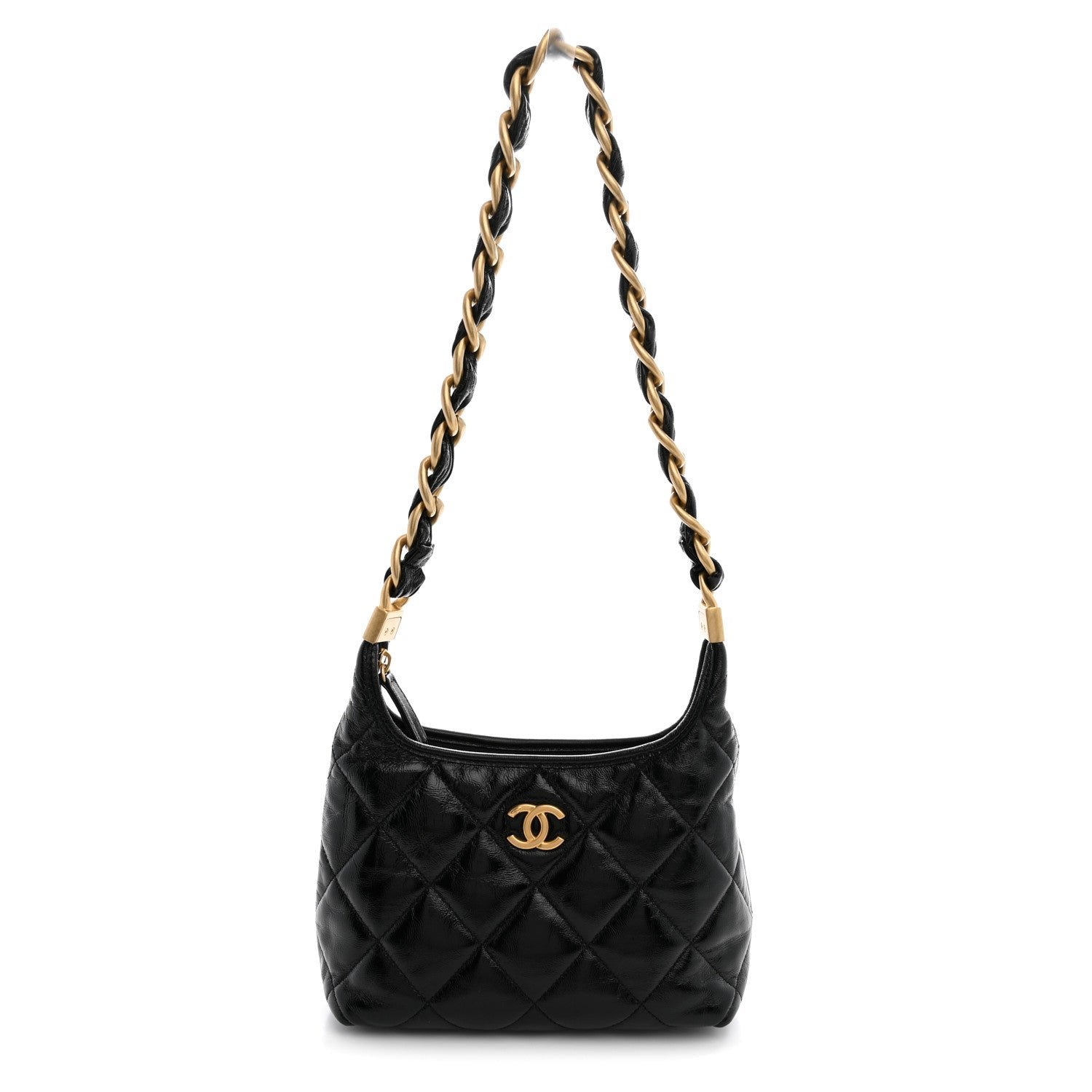 Chanel Shiny Crumpled Lambskin Quilted Small CC Funky Town Hobo Black