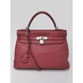 Hermes Hermes 32cm Bois de Rose Clemence Leather Palladium Plated Kelly Retourne Bag