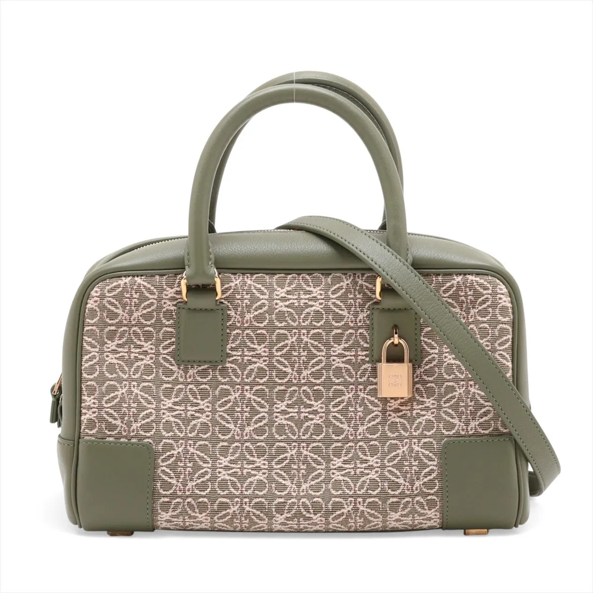 Loewe Repeat Anagram Amasona 23 Canvas & Leather 2 Way Handbag Khaki