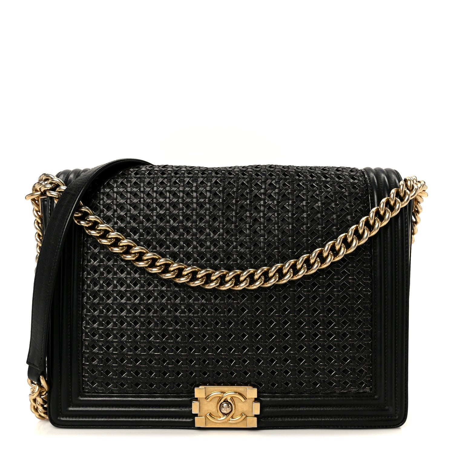 Chanel Braided Sheepskin Large Boy Reverso Flap Black