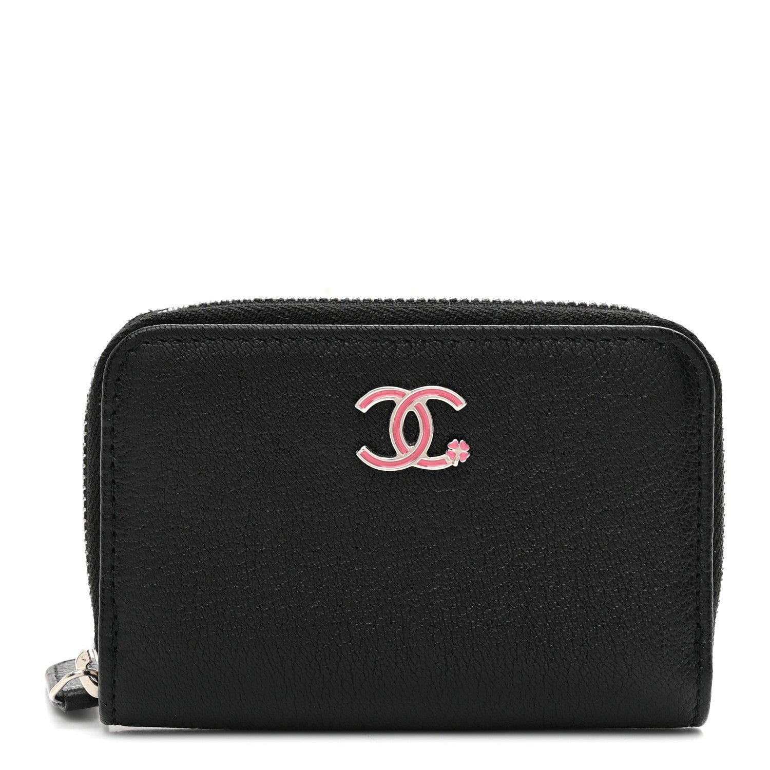Chanel Goatskin Camellia Zip Coin Purse Black