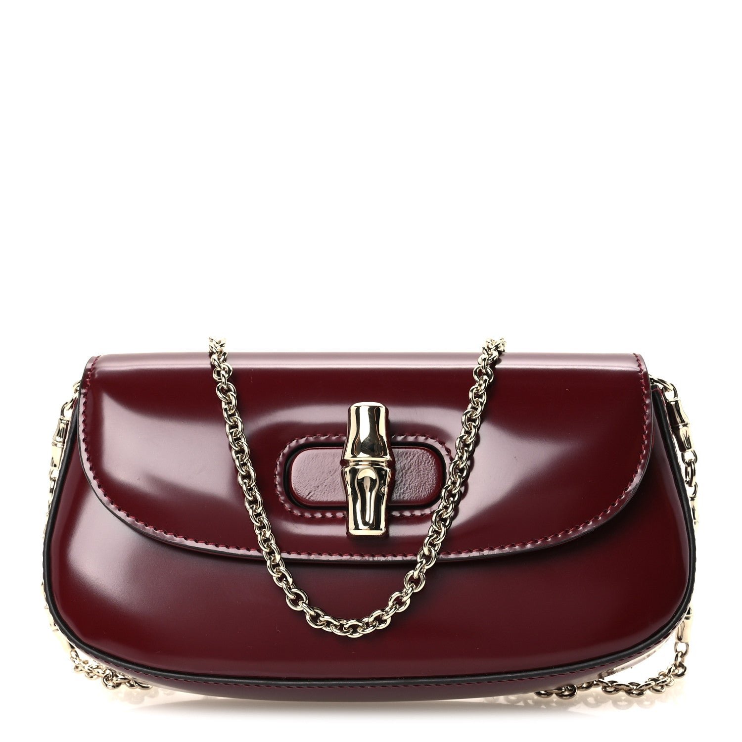 Gucci Shiny Calfskin Small Bamboo Night Bag Rosso Ancora