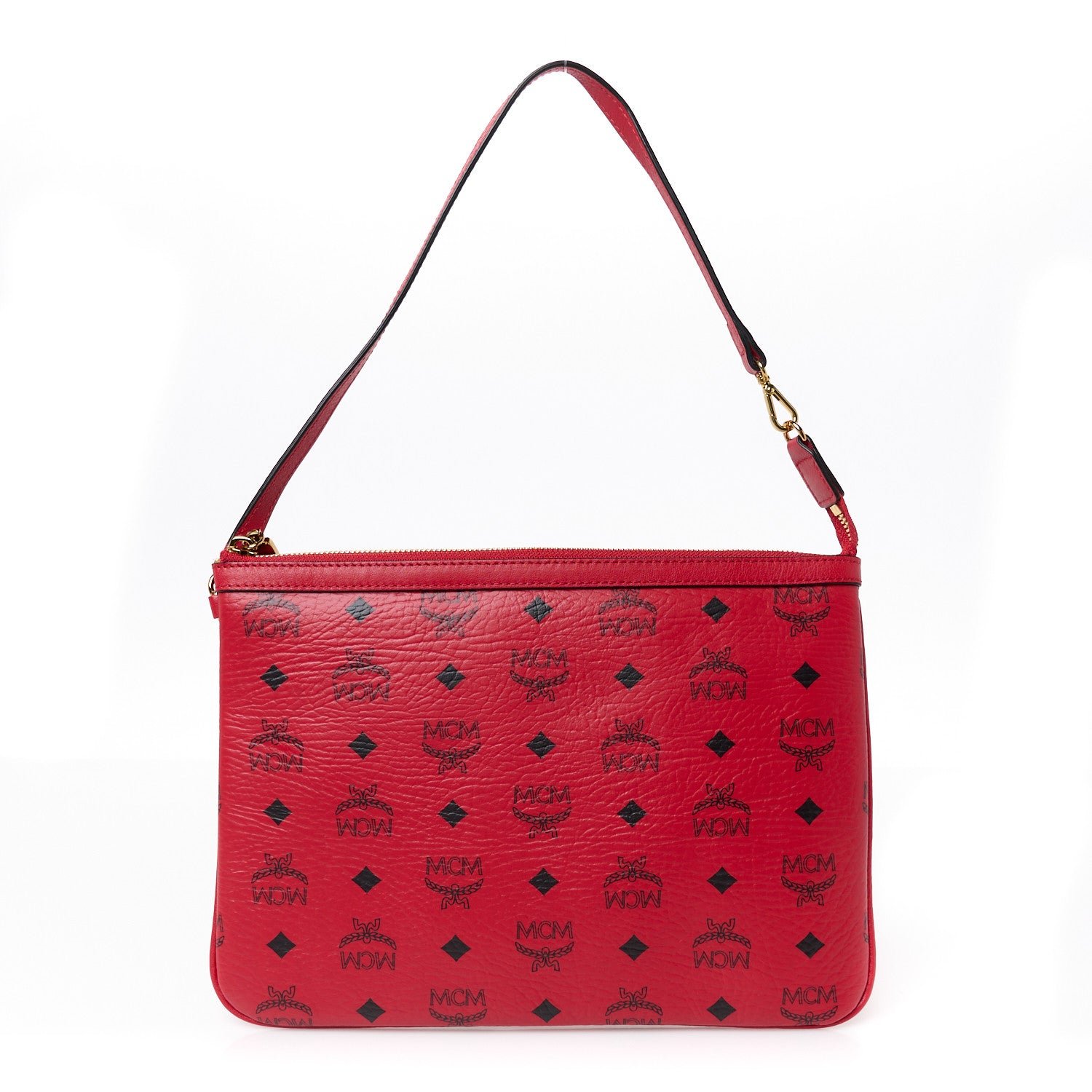 MCM Visetos Liz Shopper Tote Pouch Ruby Red