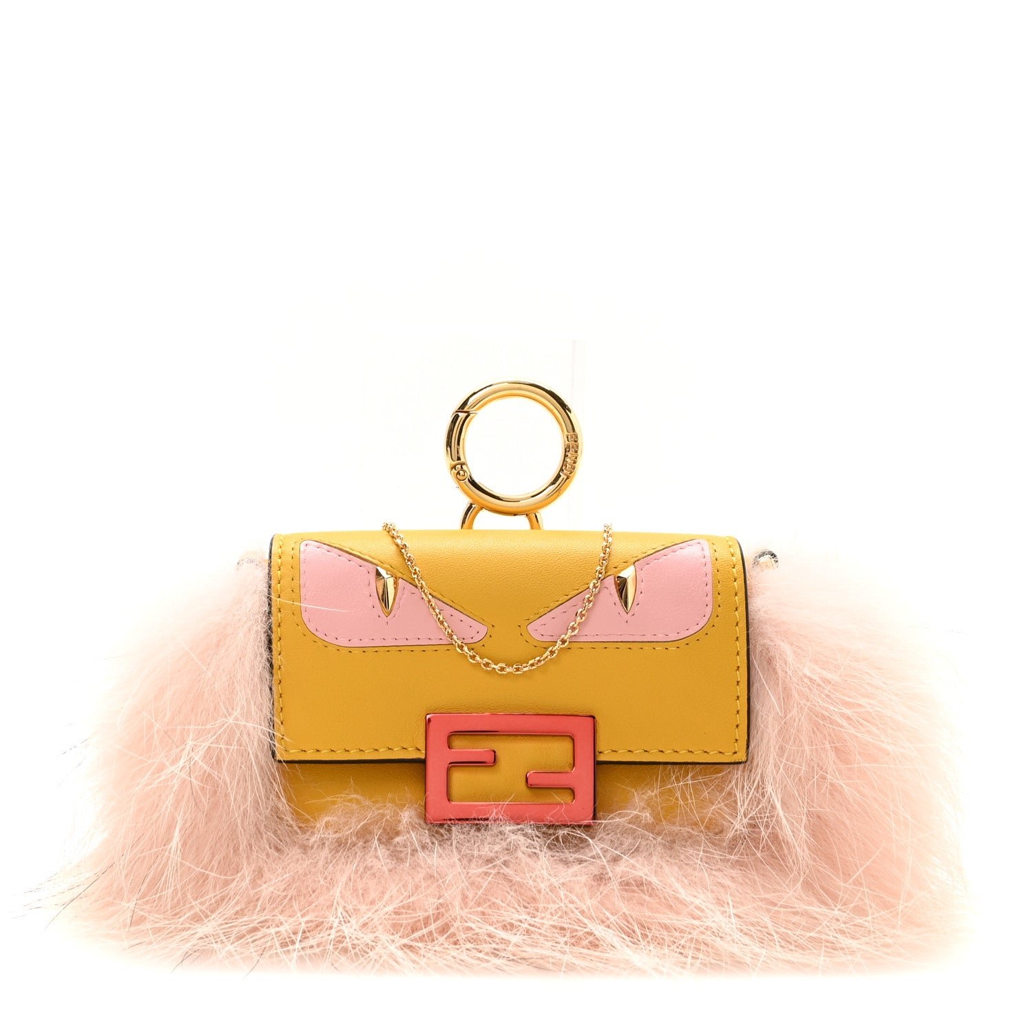 Fendi Nappa Fox Fur Monster Eyes Nano Baguette Charm Giallo Rosa