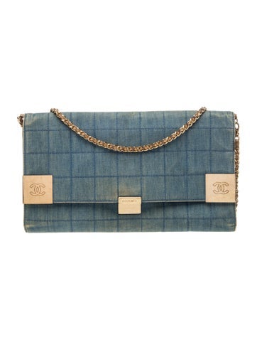Denim Square Quilt Flap Bag